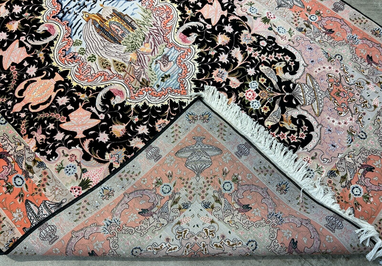 6'8"x10'3" Very-Fine Hand-Knotted Wool & Silk Blend Tabrize Carpet - Area Rug