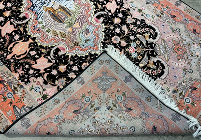 6'8"x10'3" Very-Fine Hand-Knotted Wool & Silk Blend Tabrize Carpet - Area Rug