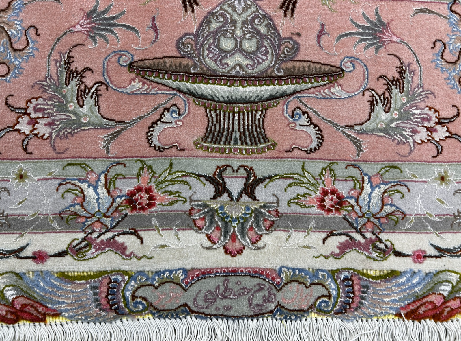 8'3"x11'7" Extremely Fine Hand-Knotted Wool & Silk Tabrize Area Rug - Signed