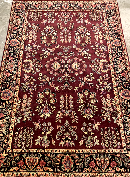 3'11" x 5'10" Hand-Knotted 100% Wool Pile Indian Area Rug - Carpet