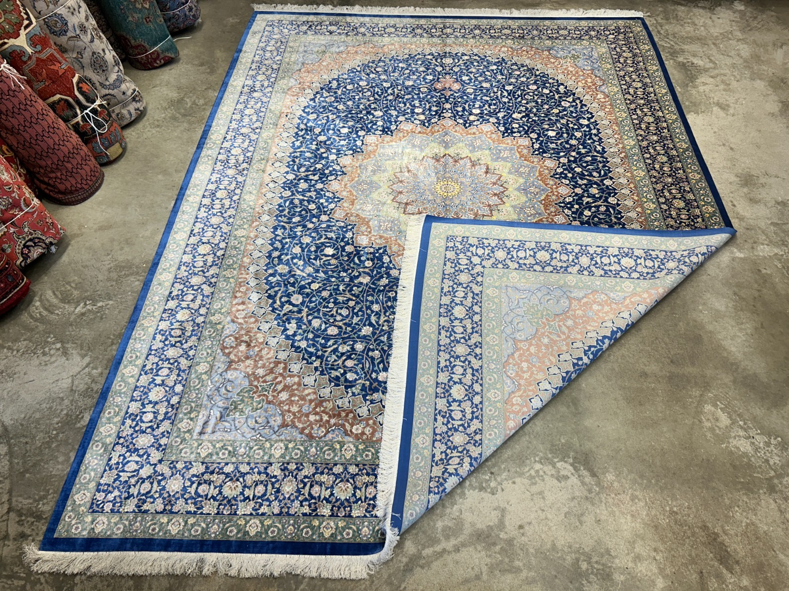 10'1"x13'1" Exquisite Signed Hand-Knotted 100% Silk Qume Rug