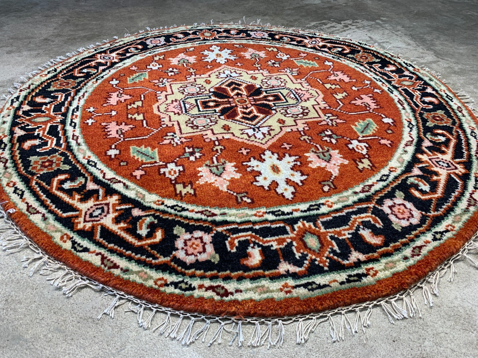 4' Diameter Exquisite Hand-Knotted 100% Wool Pile Oriental Rug