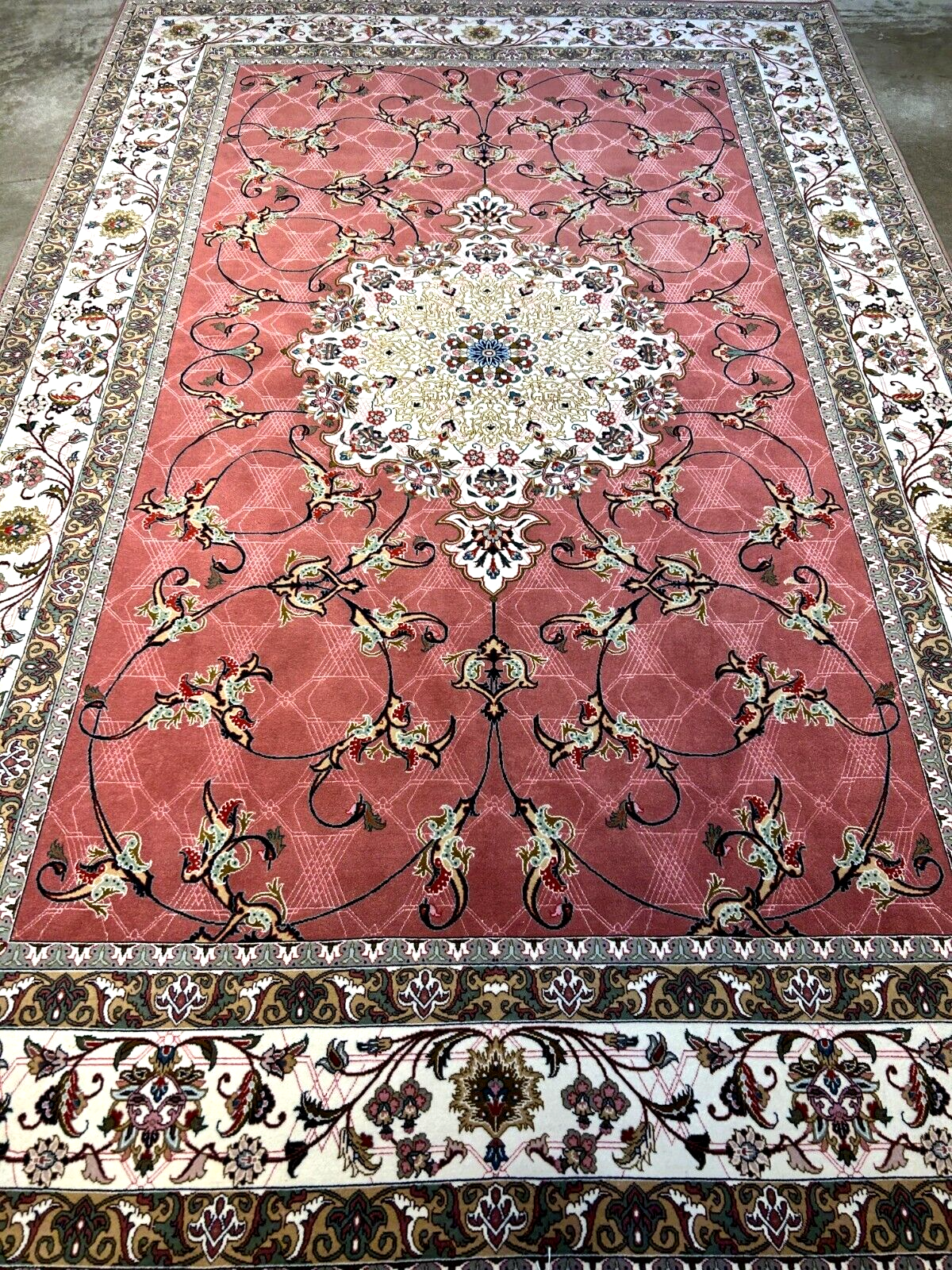 6'8"x10'4" Fine Hand-Knotted Wool & Silk Tabrize Rug - Area Carpet