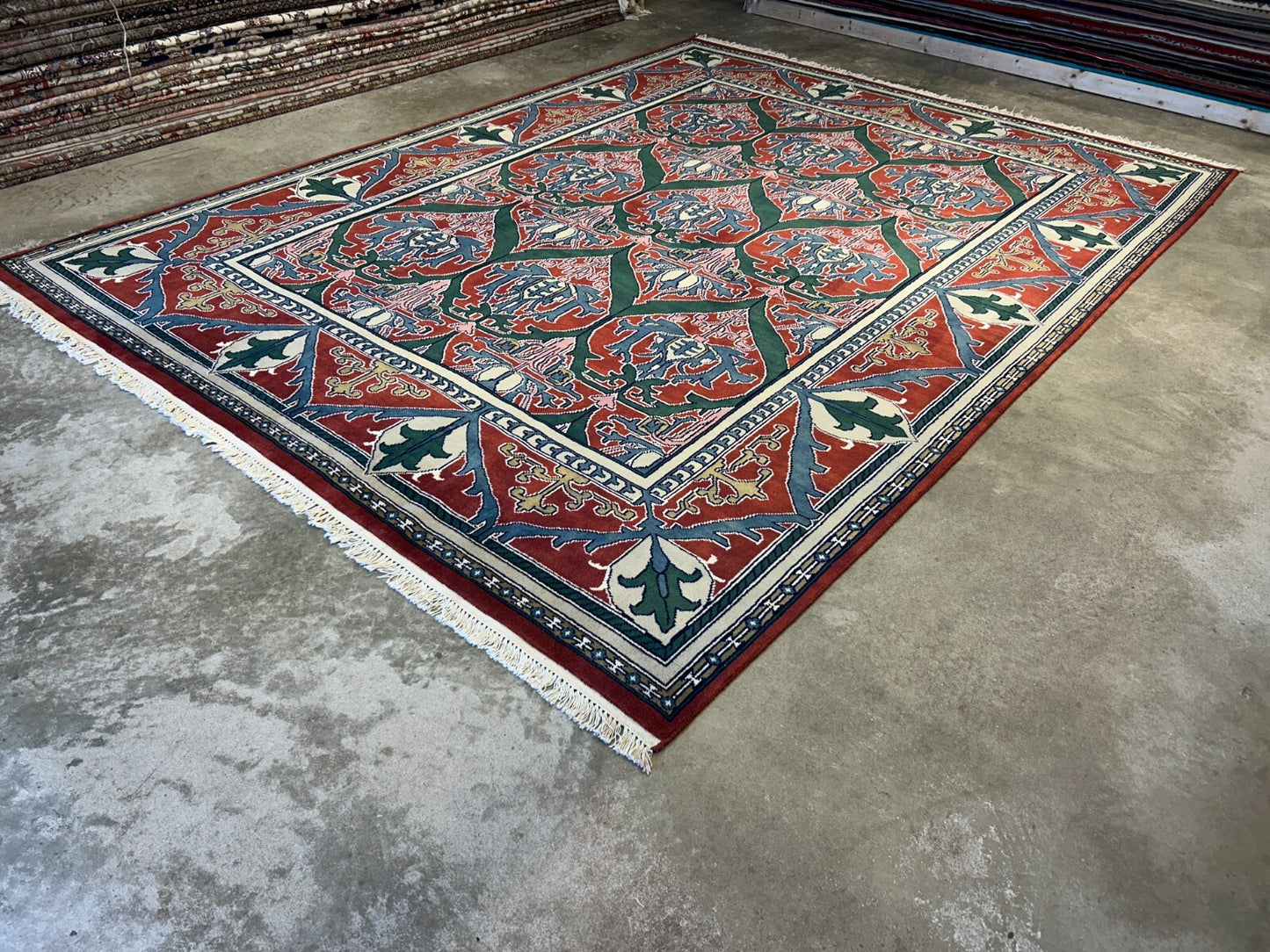 9'x12' Hand-Knotted 100%  Wool Pile All-Over Area Rug