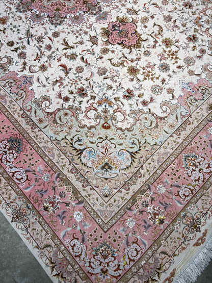 8'2"x11'8" Extra Fine 80-Raj Hand-Knotted Wool & Silk Tabrize Rug