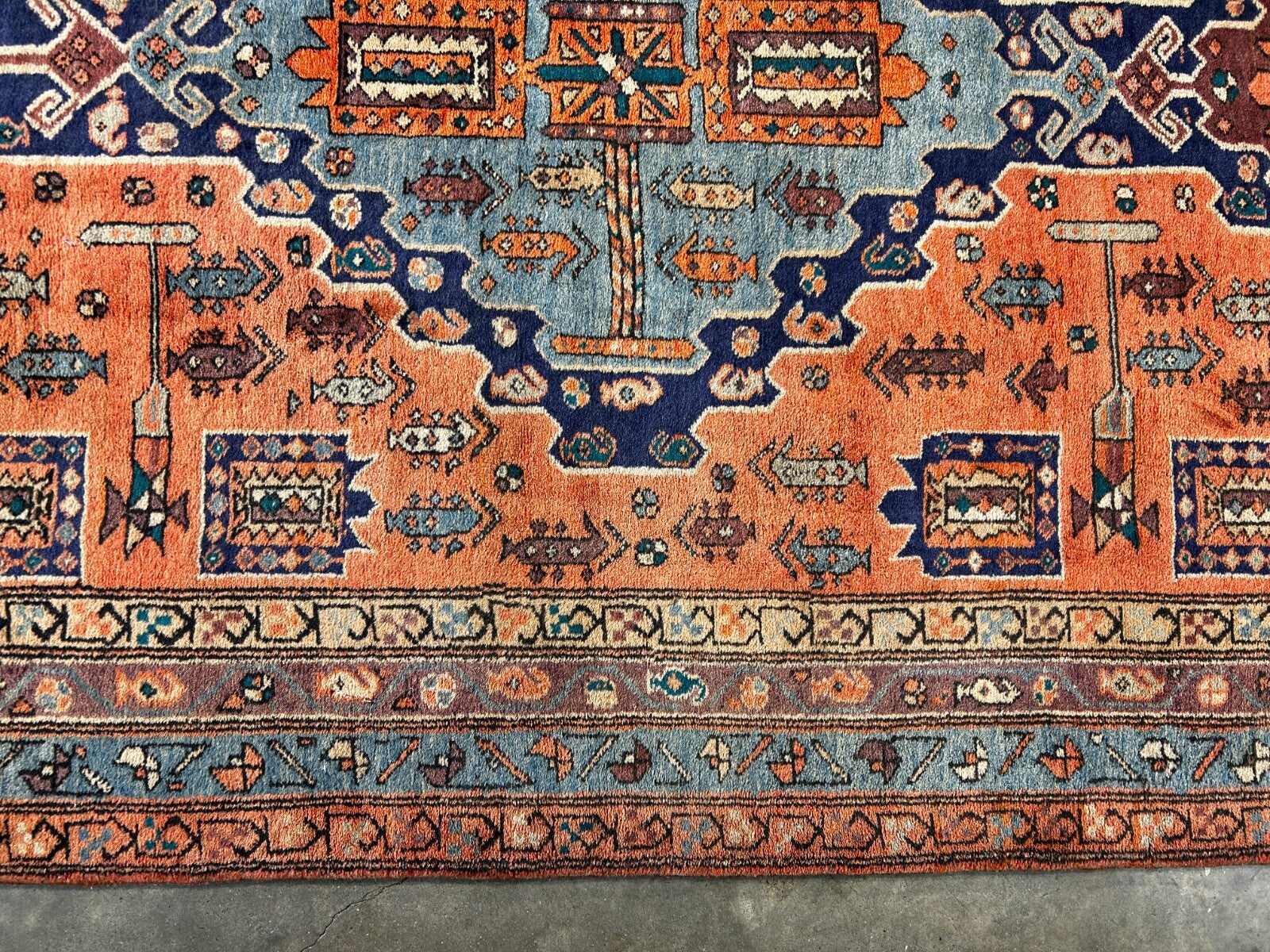 4'8" x 11'0" Hand-Knotted 100% Wool Pile Hamadane Area Rug - Carpet