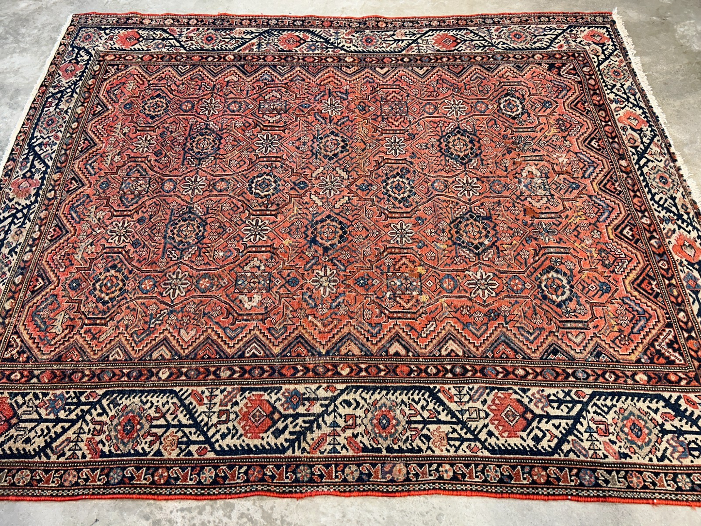 5'1"x6'1" Antique Hand-Knotted 100% Wool Pile Sennehe Area Rug - Carpet