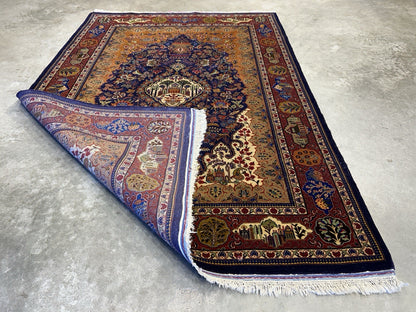 4'2”x 6'0" Antique Hand-Knotted 100% Lamb Wool Carpet - Kashane Area Rug