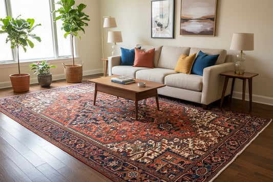 7'5"x11'1" Hand-Knotted 100% Wool Pile Herize Rug