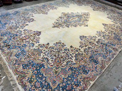 10'11"x14'9" Hand-Knotted 100% Wool Pile Kermane Area Rug - Carpet