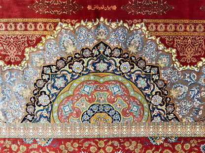 9'8"x13'6" Exquisite Signed Hand-Knotted 100% Silk Qume Rug