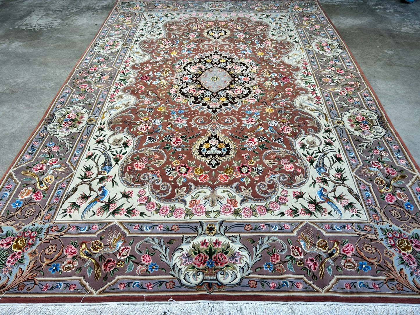 6'9"x9'10" Extra-Fine Hand-Knotted Wool & Silk Blend Tabrize Carpet - Area Rug