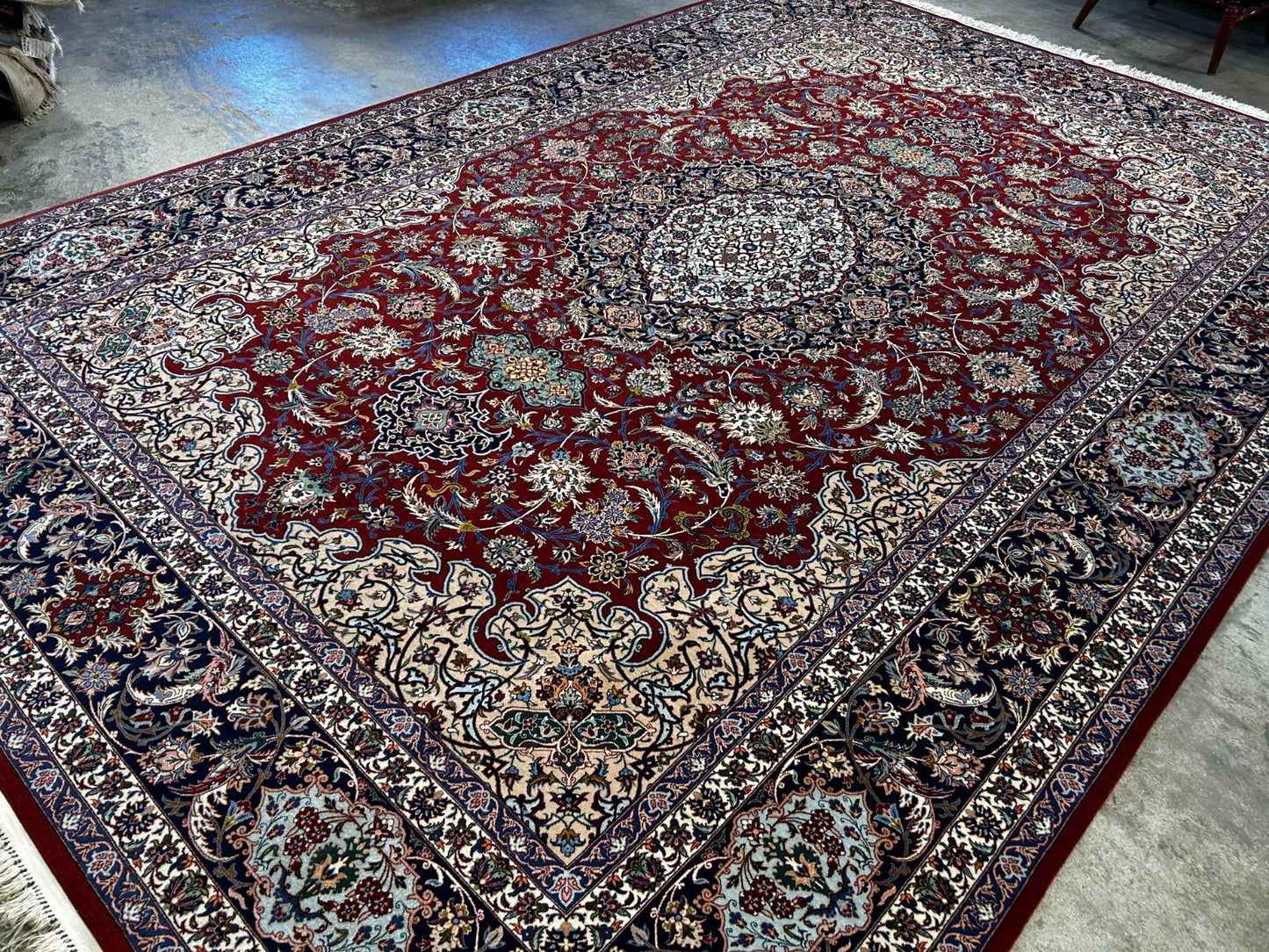 8'1"x11'9" Very Fine Hand-Knotted Wool & Silk Isfahane Area Rug - Signed