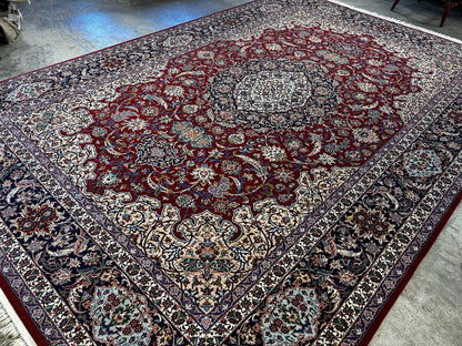 8'1"x11'9" Very Fine Hand-Knotted Wool & Silk Isfahane Area Rug - Signed