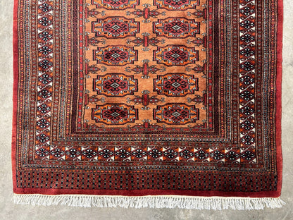 4'2"x6' Hand-Knotted 100% Wool Bokhara Area Rug - Carpet