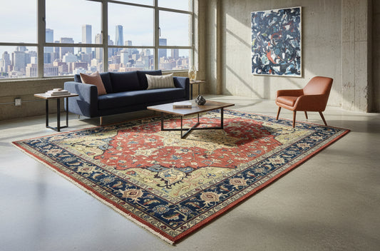 7'3"x10'3" Fine Hand-Knotted 100% Wool Pile IndoHeriz Rug