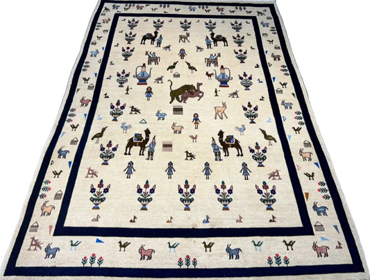6'3"x9'4" Hand-Knotted 100% Wool Pile Gabeh Carpet - Area Rug