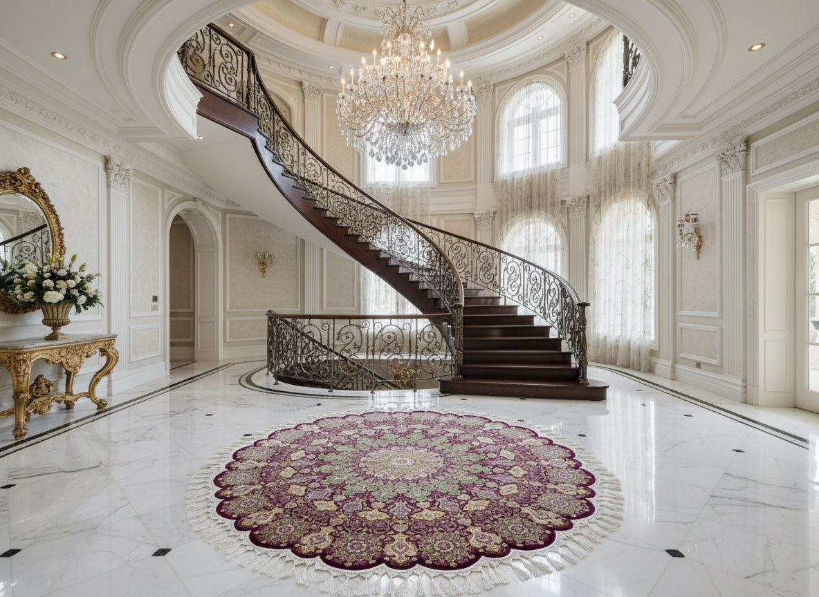 5' Diameter Exquisite Hand-Knotted 100% Silk Oriental Rug