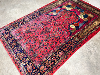 4'1"x6'10" Collector Antique Extra Fine Hand-Knotted 100% Wool Kashane Rug