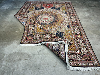 6'7"x10'2" Fine Hand-Knotted Wool & Silk Tabrize Dome Design Rug - Area Carpet