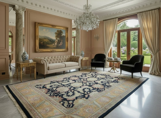 9' x 12' Hand-Knotted 100% Wool Carpet - Indian Agra Area Rug