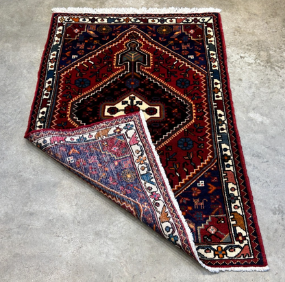 2'10"x4'2" Hand-Knotted 100% Wool Pile Hamadane Rug