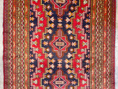 3'11"x6'3" Hand-Knotted 100% Wool Pile Geometric Rug