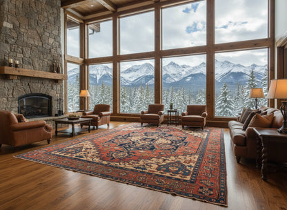 Collector Item - 9'8"x11'10 Antique Fine Wool Herize Serapy Hand-Knotted Rug