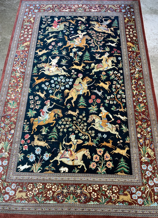 4'3"x6'8" Exquisite Extra-Fine Hand-Knotted 100% Silk Qume Area Rug - Carpet