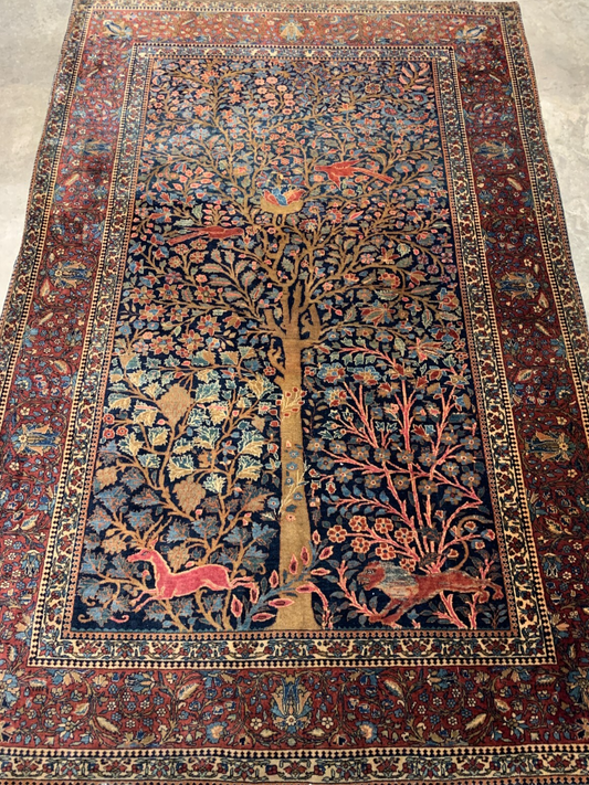 Collector Item -  4'3"x6'2" Antique Pre-1900 Fine Wool Mohtashame Kashane Rug