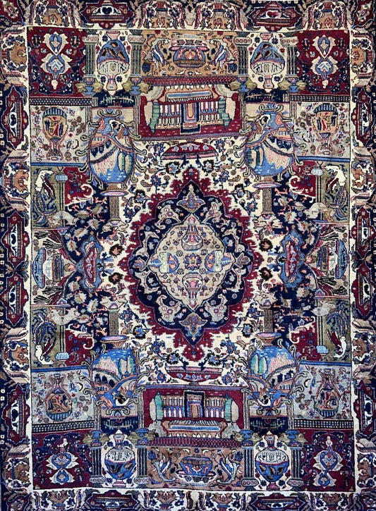 8’2”x11’2” Antique Hand-Knotted 100% Wool Pile Tabrize Area Rug - Carpet