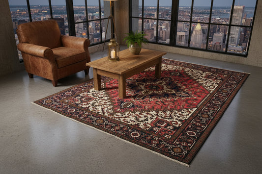 6'10" x 9'7" Hand-Knotted 100% Wool Pile Herize Area Rug - Carpet