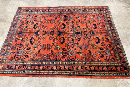 Collector Antique - 3'6"x4'4" Hand-Knotted 100% Wool Pile Sarouke Lilian Rug