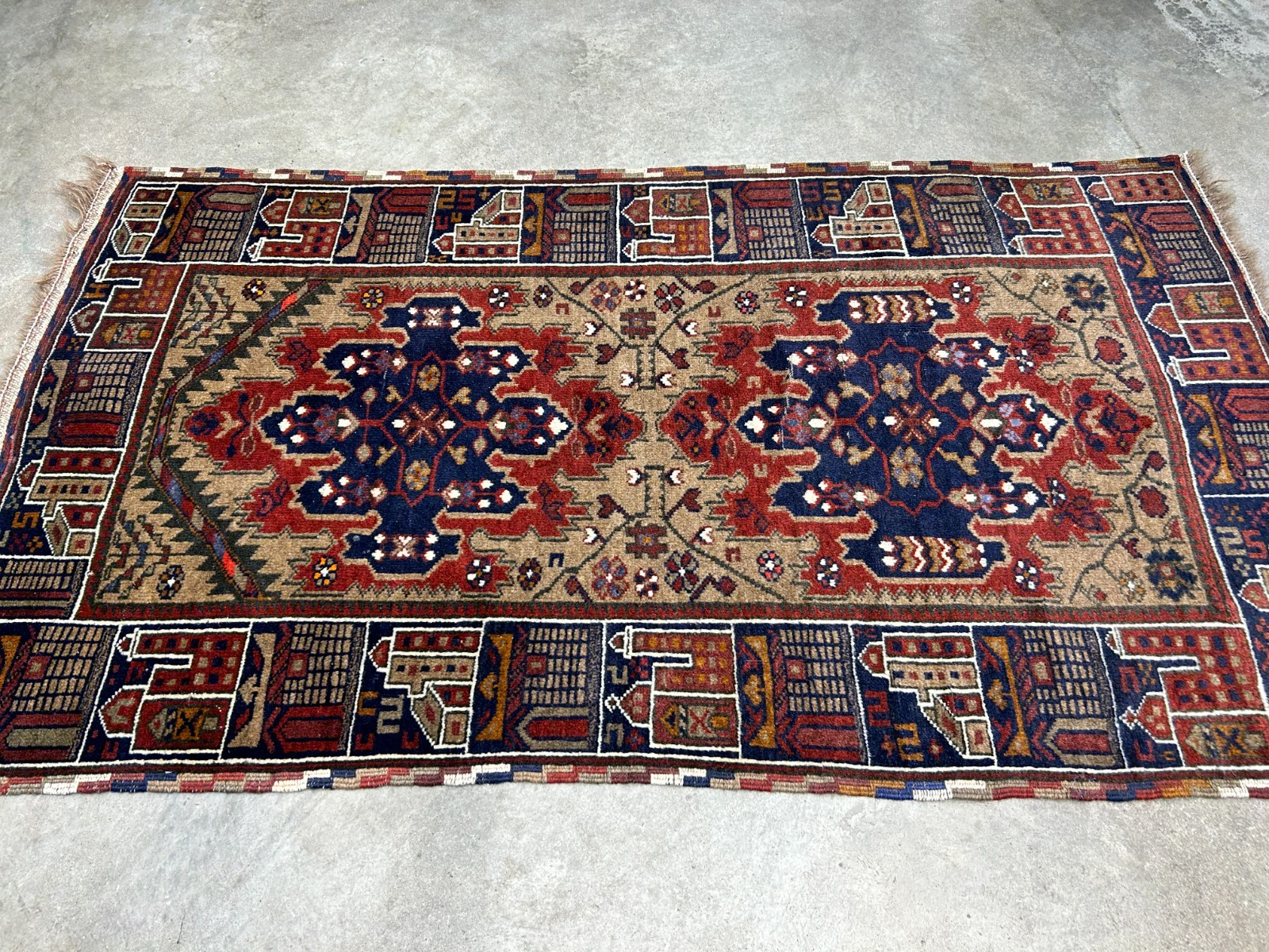 3'x4'2" Antique Hand-Knotted 100% Wool Pile Afghan Rug