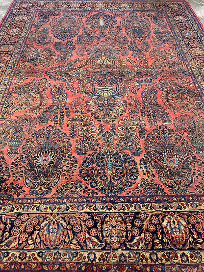 8'11"x11'8" Antique Fine Lamb Wool Sarouke Rug Hand-knotted Carpet