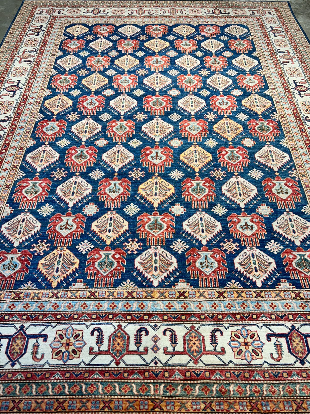 8'9"x11'11" Hand-Knotted 100% Wool Pile Kazak Design Carpet - Area Rug