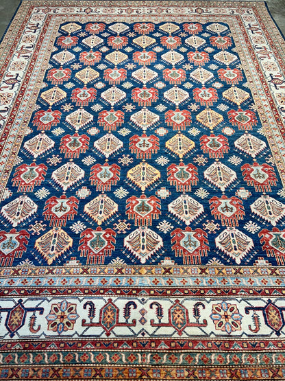 8'9"x11'11" Hand-Knotted 100% Wool Pile Kazak Design Carpet - Area Rug