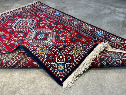 3'3"x5' Hand-Knotted 100% Wool Pile Yalamehe Rug