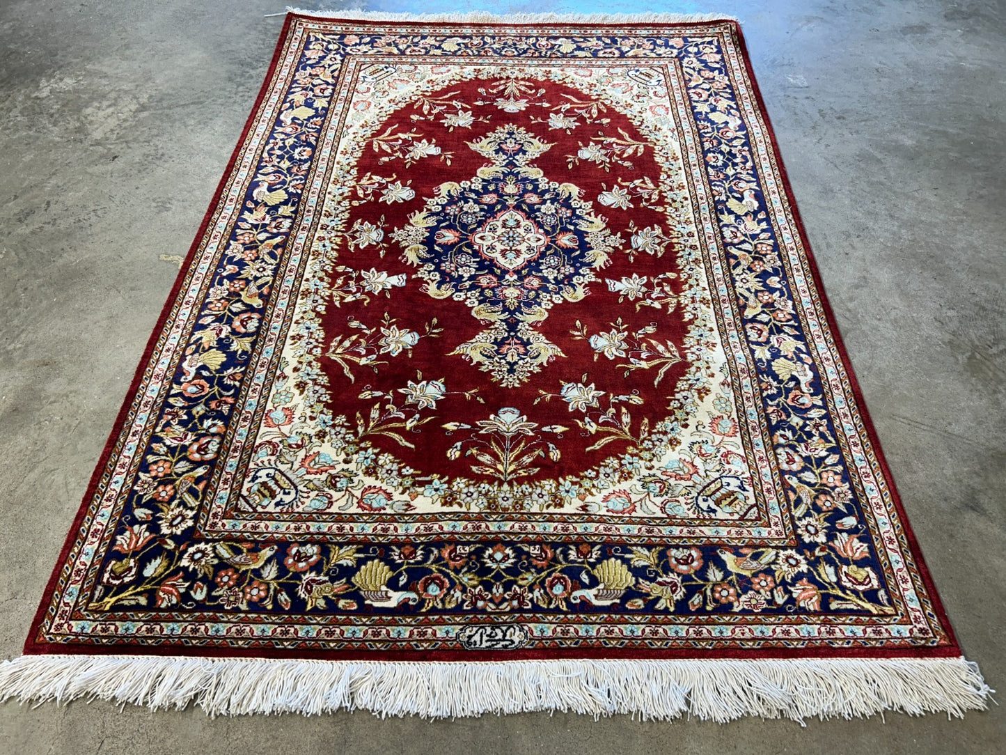 3'3"x5' Exquisite Fine Hand-Knotted 100% Silk Qume Area Rug