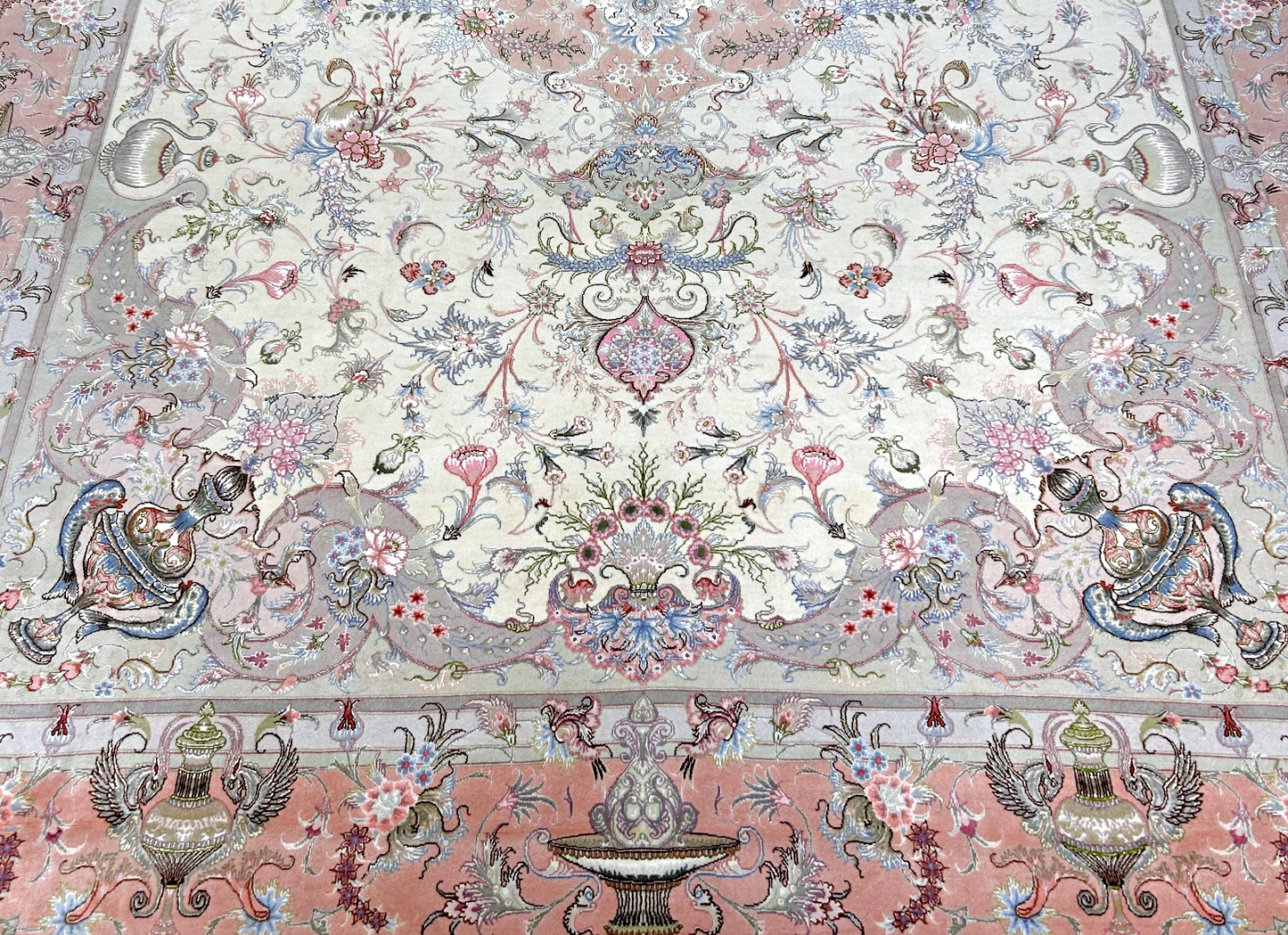 8'3"x11'7" Extremely Fine Hand-Knotted Wool & Silk Tabrize Area Rug - Signed