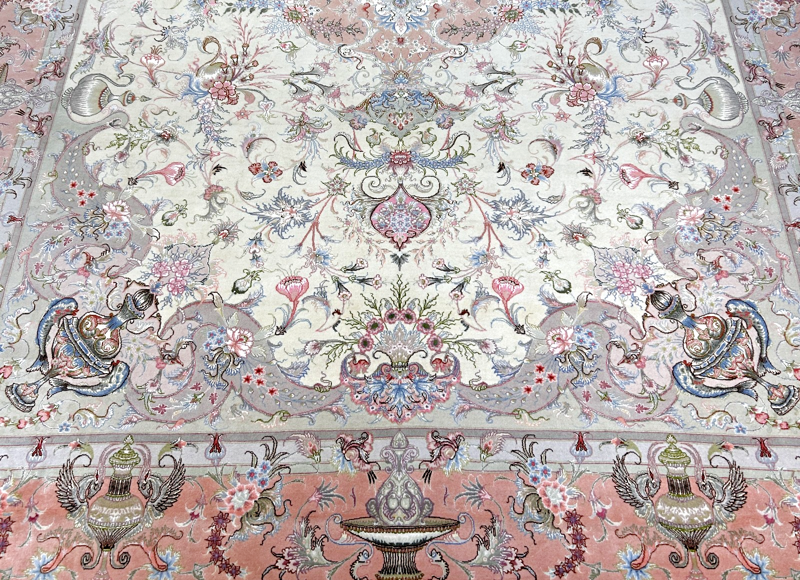 8'3"x11'7" Extremely Fine Hand-Knotted Wool & Silk Tabrize Area Rug - Signed