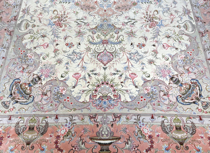 8'3"x11'7" Extremely Fine Hand-Knotted Wool & Silk Tabrize Area Rug - Signed