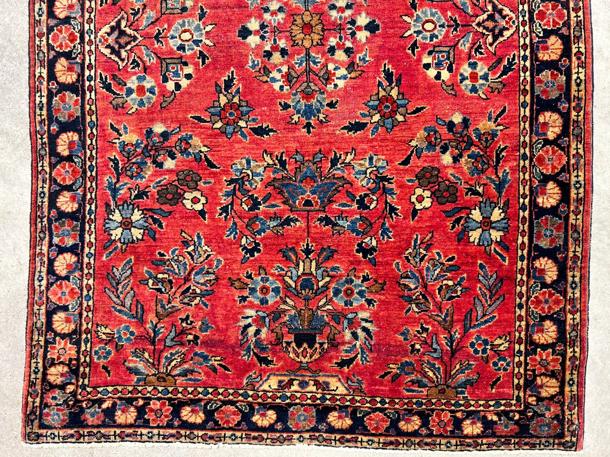 3'4"x4'10" Antique Hand-Knotted 100% Wool Pile Sarouke Mohajeran Rug