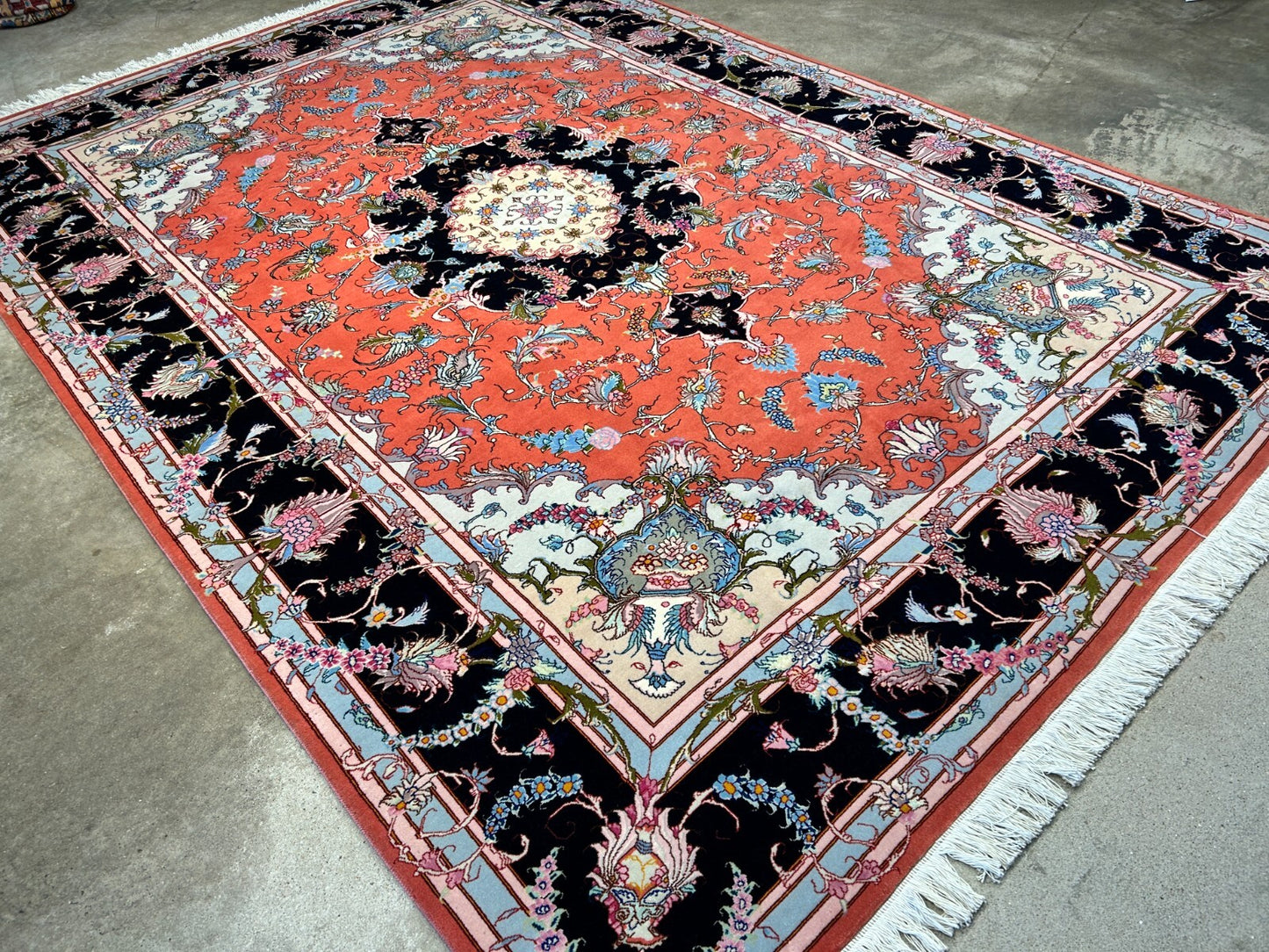 7'x10' Fine Hand-Knotted Wool & Silk Tabrize Rug - Area Carpet