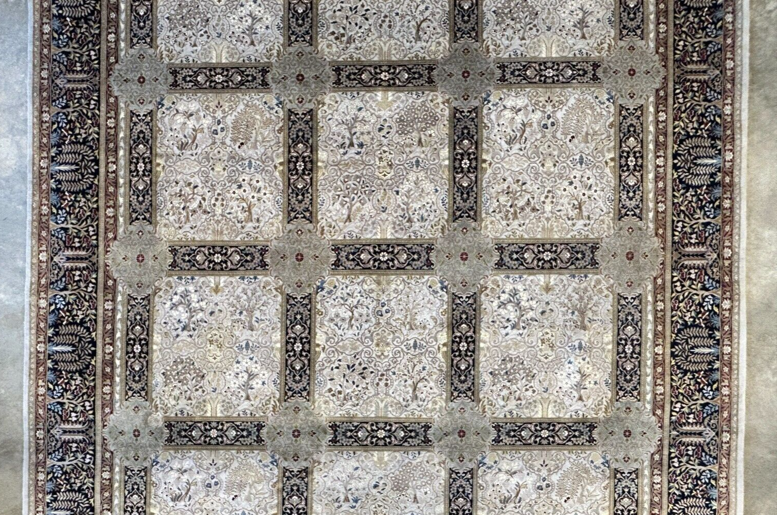 9'2"x12'4" Fine Hand-Knotted 100% Wool Pile Floral Carpet - Area Rug