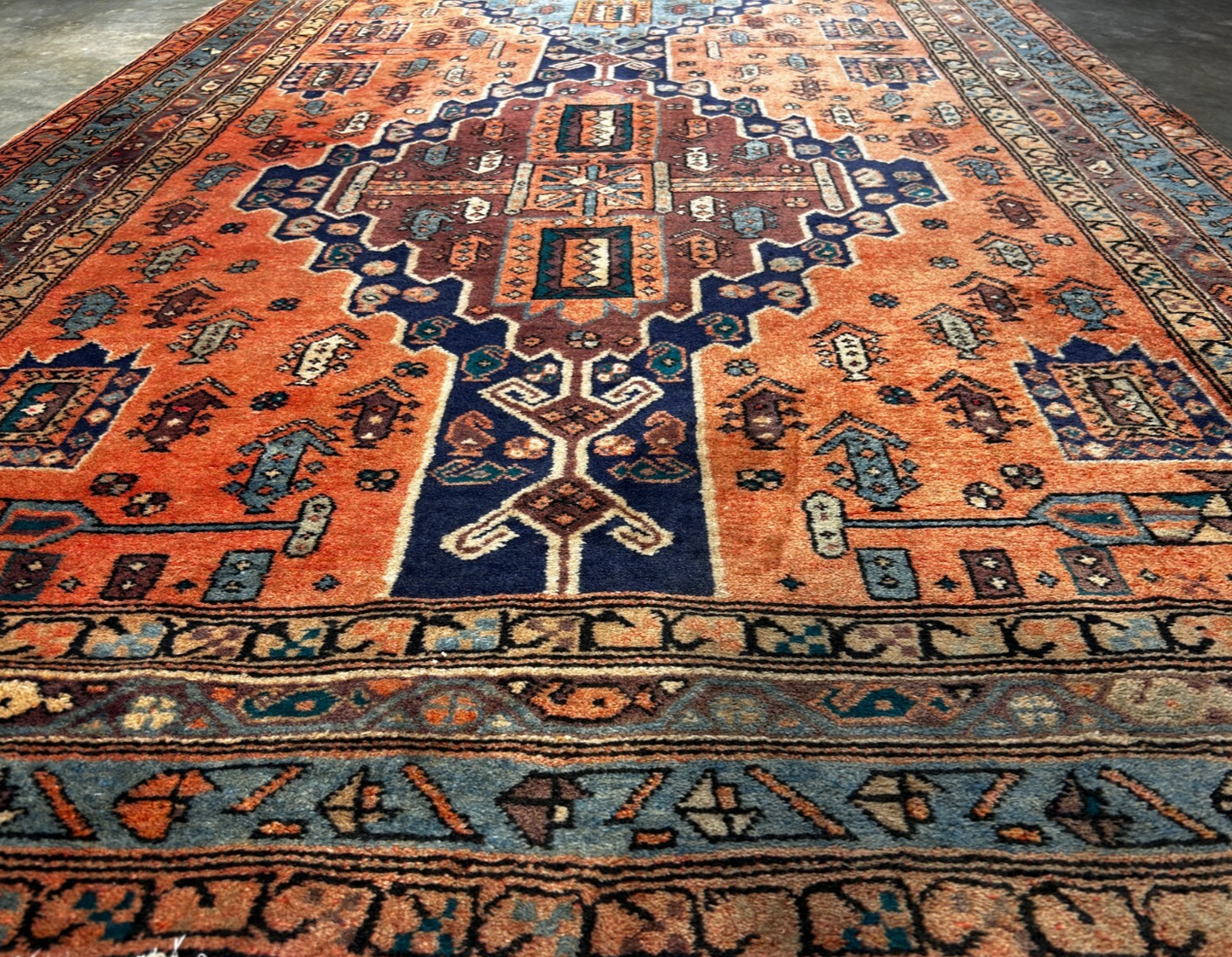 4'8" x 11'0" Hand-Knotted 100% Wool Pile Hamadane Area Rug - Carpet