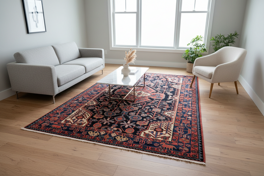 5'2" x 8'3" Hand-Knotted 100% Lamb Wool Pile Nahavande Area Rug