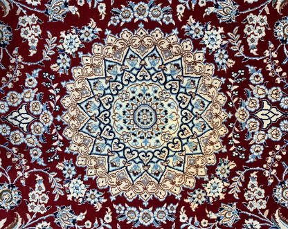 4'5"x6'11" Fine Hand-Knotted Wool & Silk Blend Naine Carpet - Area Rug