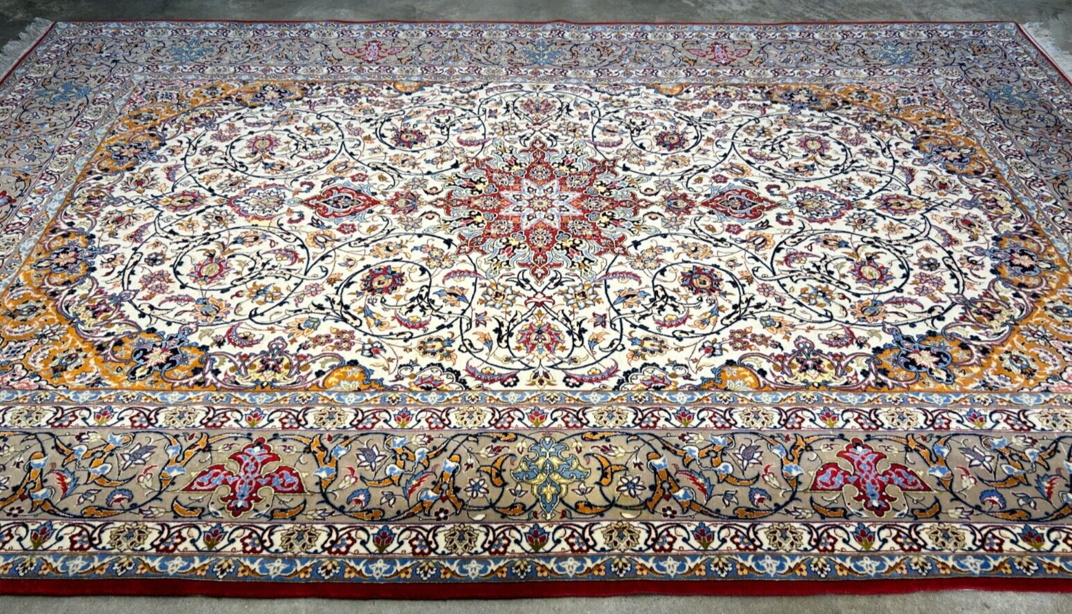 7'x10'8" Fine Hand-Knotted Wool & Silk Blend Isfahane Carpet - Area Rug