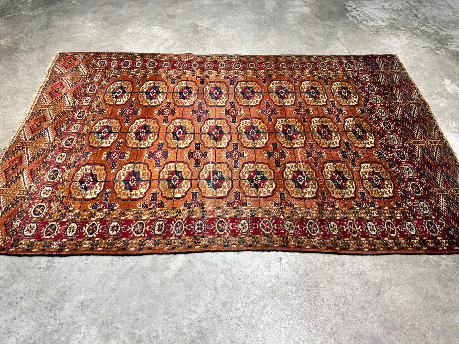 3'10"x6' Antique Hand-Knotted 100% Wool Pile Turkman Bokhara Rug